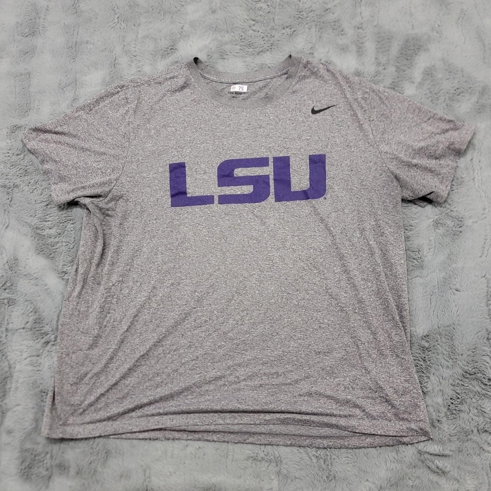 LSU Tigers Nike Team Issued Shirt Mens 2XL XXL Gray NCAA Football "LEAD" Dri-Fit